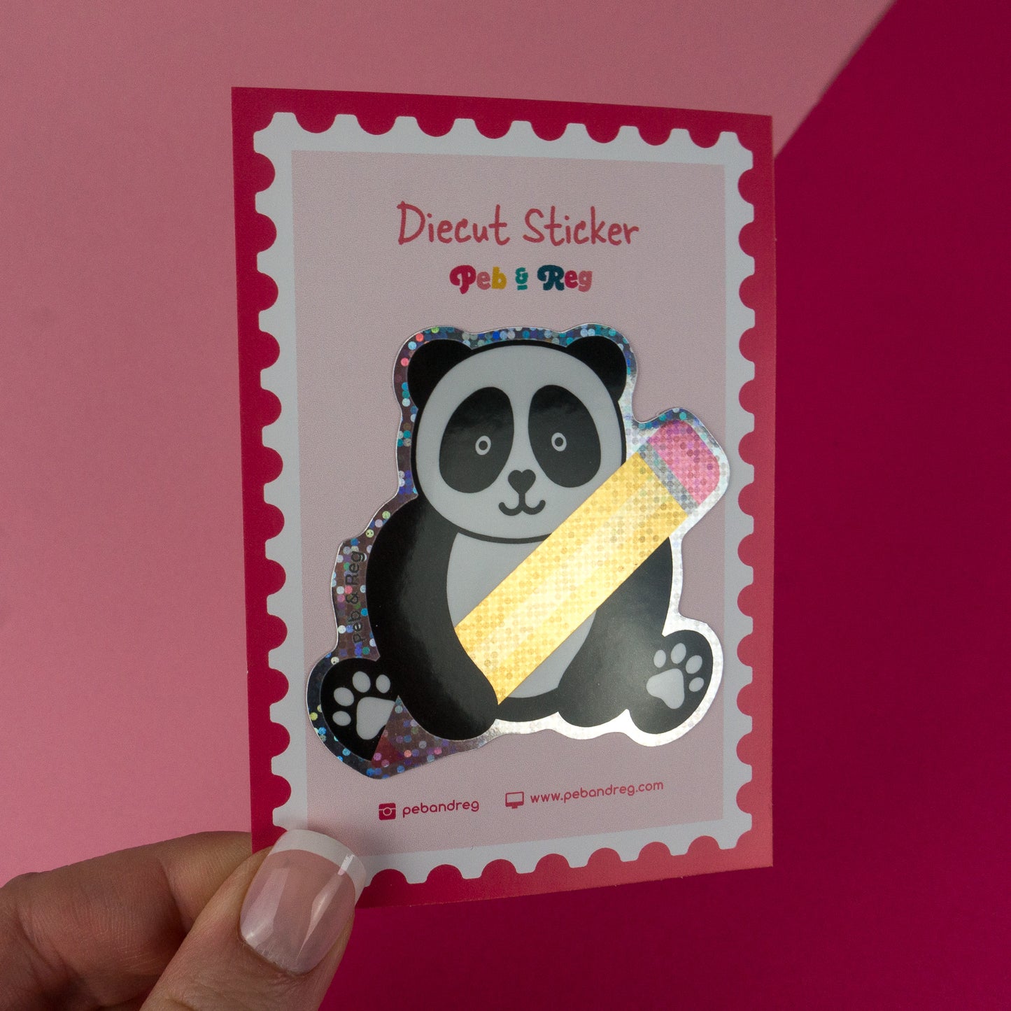 Panda Pencil Glitter Diecut Sticker