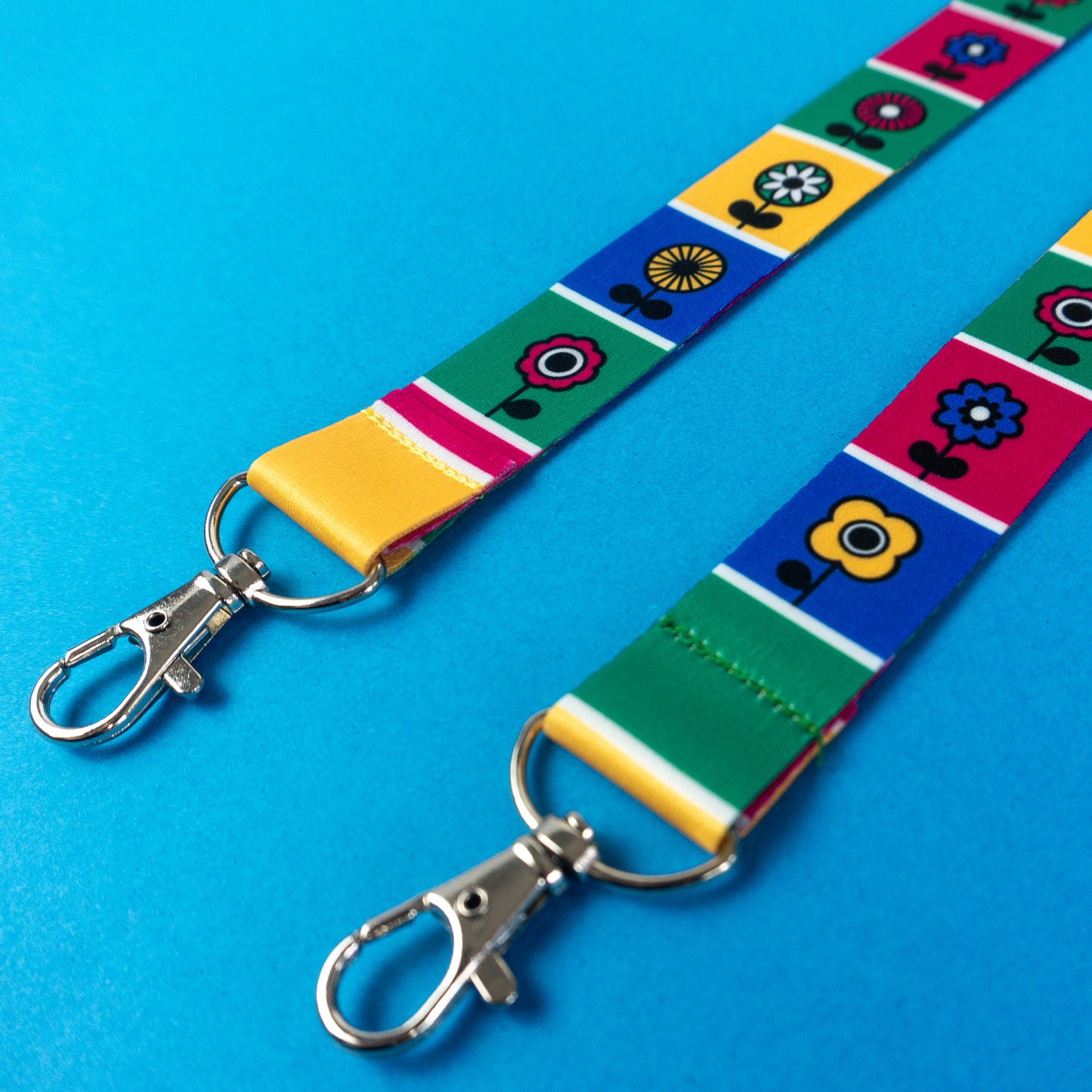 Retro Block Flowers Lanyard