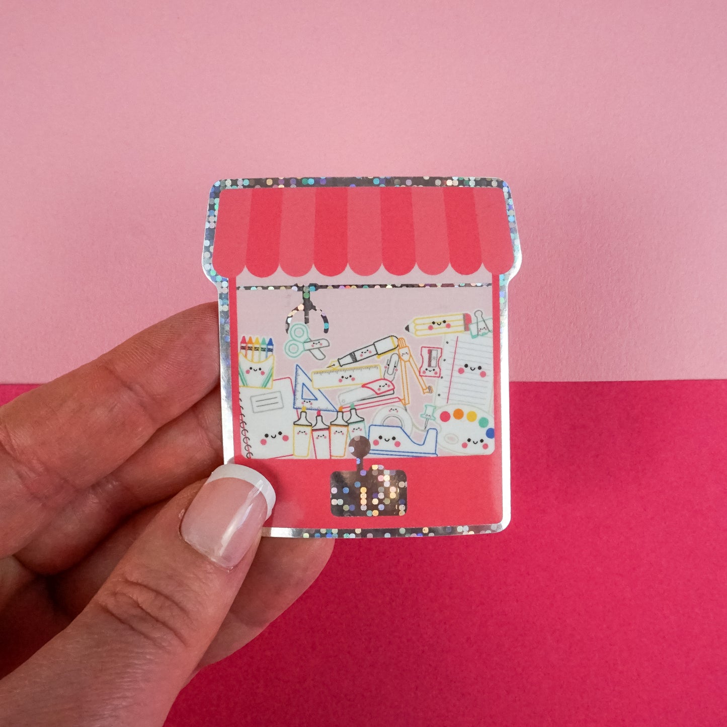 Stationery Claw Machine Glitter Diecut Sticker