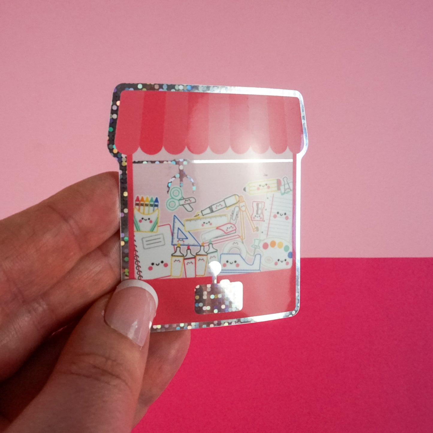 Stationery Claw Machine Glitter Diecut Sticker