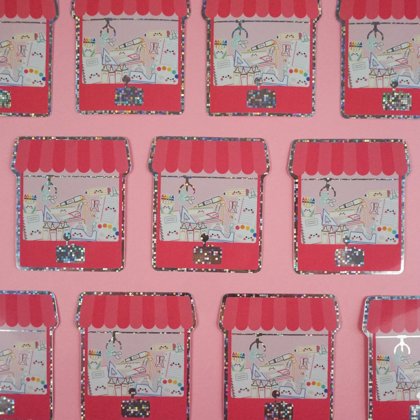 Stationery Claw Machine Glitter Diecut Sticker