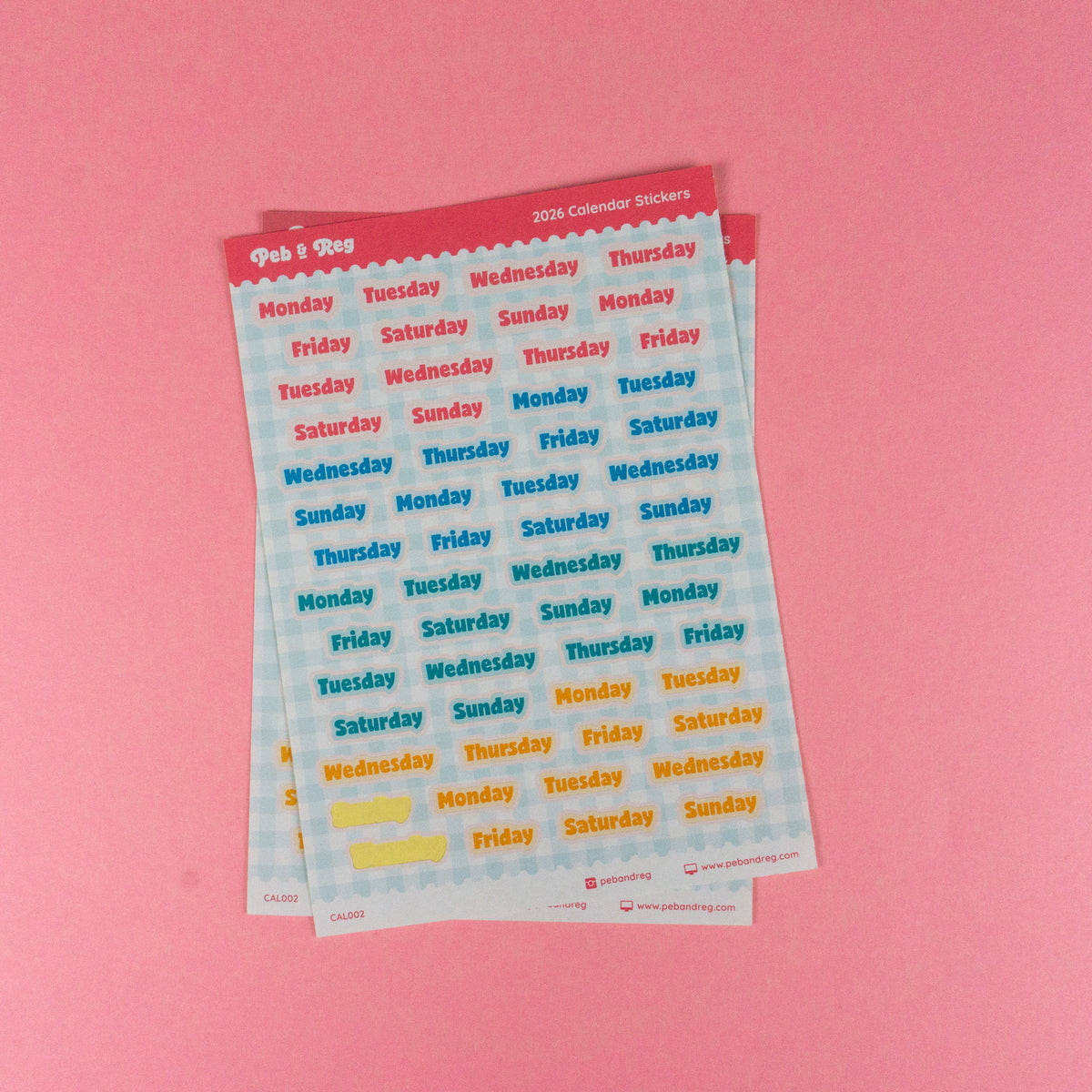 Seconds Days of the Week Sticker Sheet (CAL002)