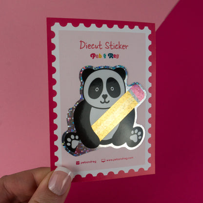 Panda Pencil Glitter Diecut Sticker