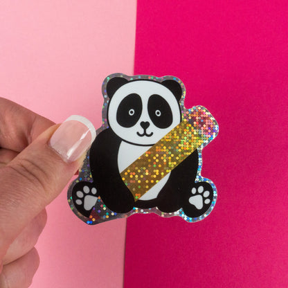 Panda Pencil Glitter Diecut Sticker