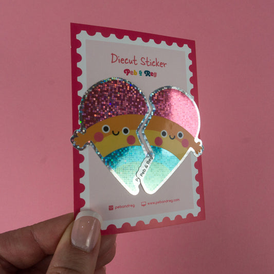 BFF Best Friends Rainbow Glitter Diecut Sticker