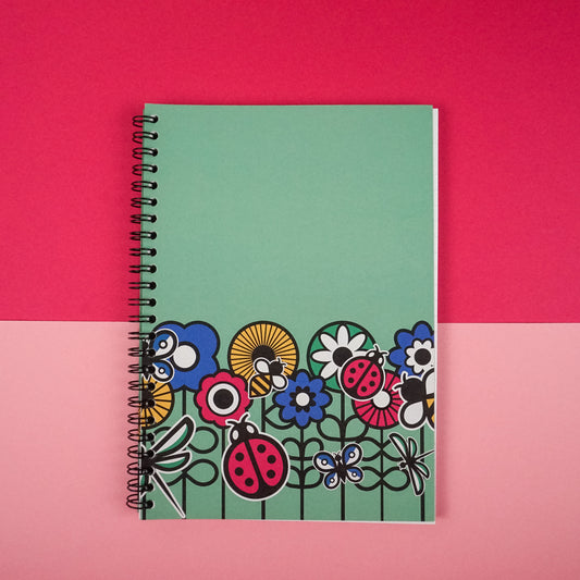 Retro Floral Insect A5 Spiral Lined Notebook