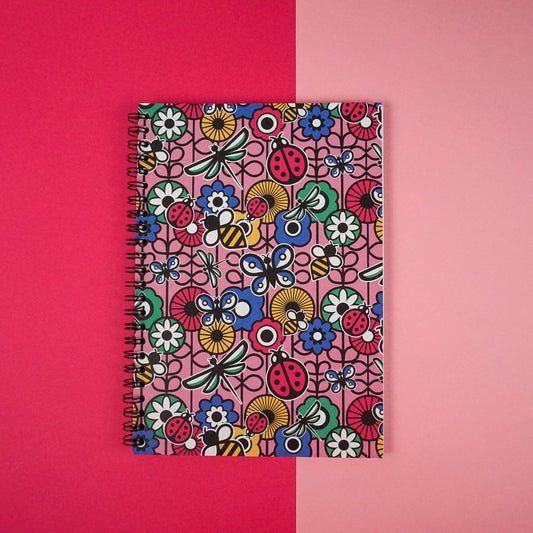 Retro Floral Insect A5 Spiral Blank Notebook