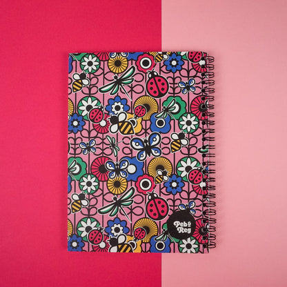 Retro Floral Insect A5 Spiral Blank Notebook