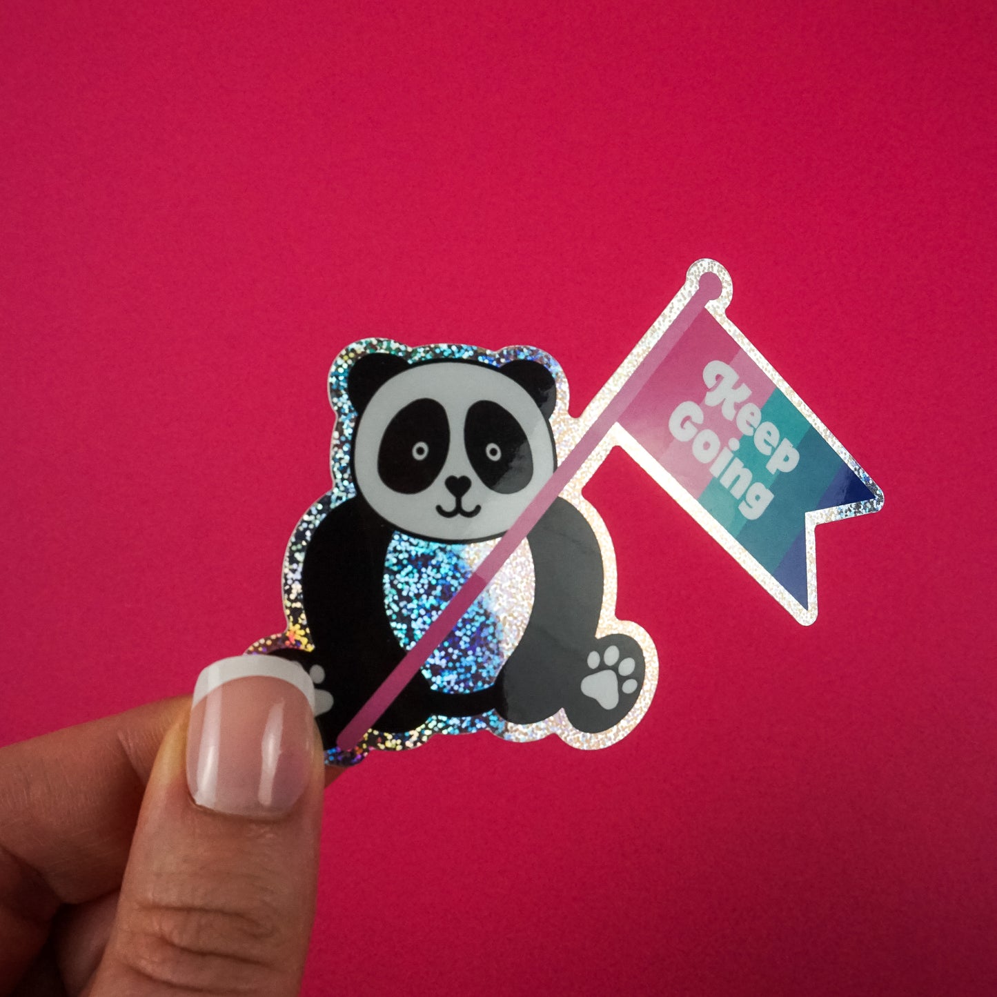 Keep Going Panda Glitter Diecut Sticker