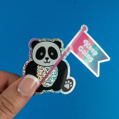 Seconds Keep Going Panda Glitter Diecut Sticker