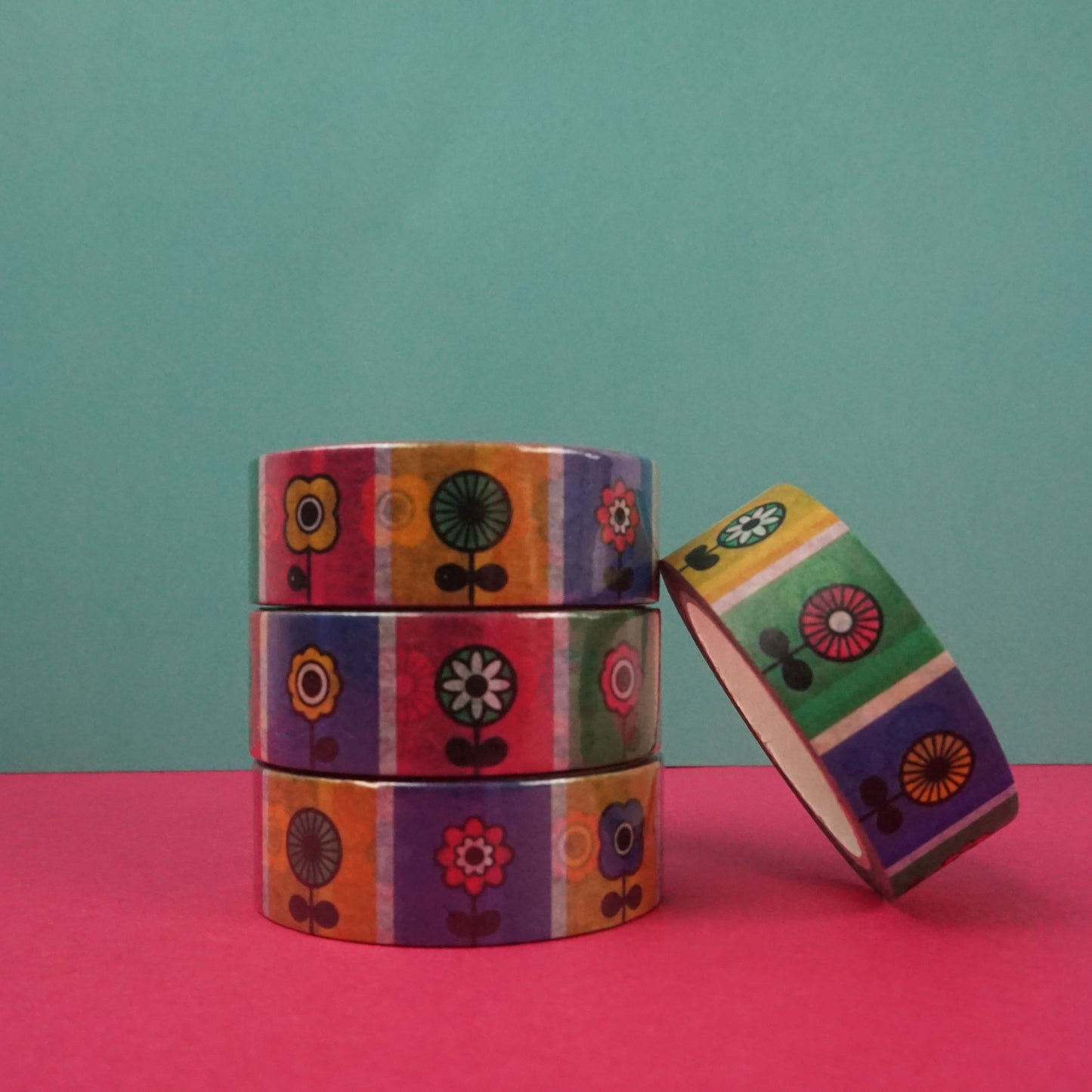 Retro Block Flowers Washi Tape