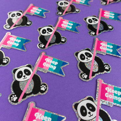 Keep Going Panda Glitter Diecut Sticker