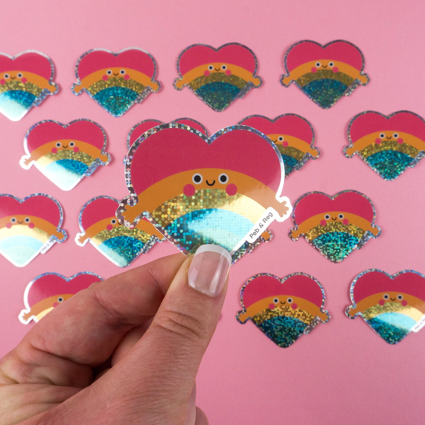 Rainbow Hug Glitter Diecut Sticker