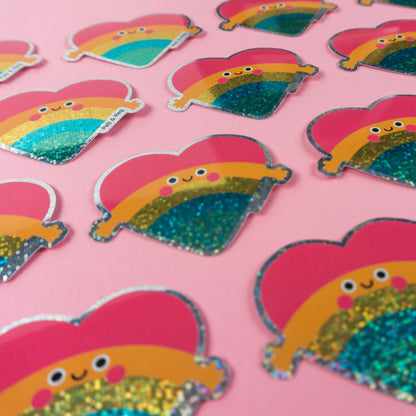 Rainbow Hug Glitter Diecut Sticker