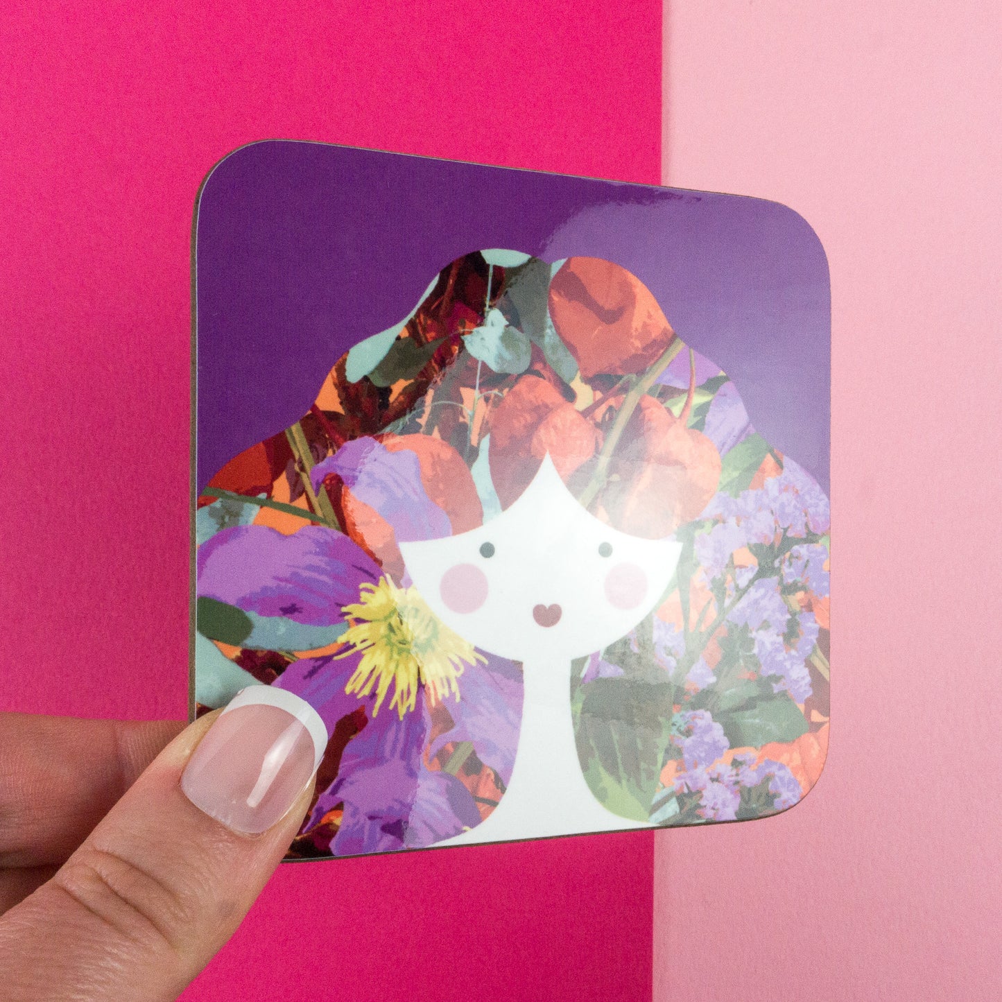 Purple and Orange Floral Lady Coaster
