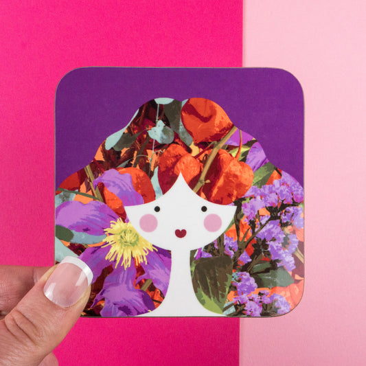 Purple and Orange Floral Lady Coaster