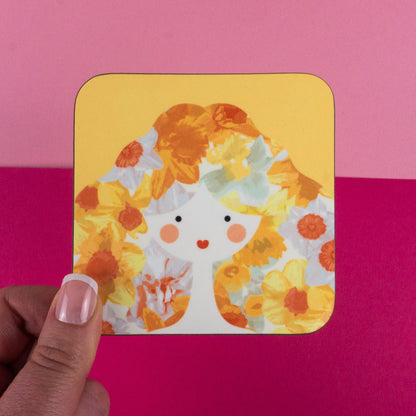 Yellow Floral Lady Coaster