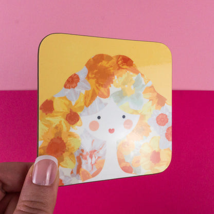 Yellow Floral Lady Coaster