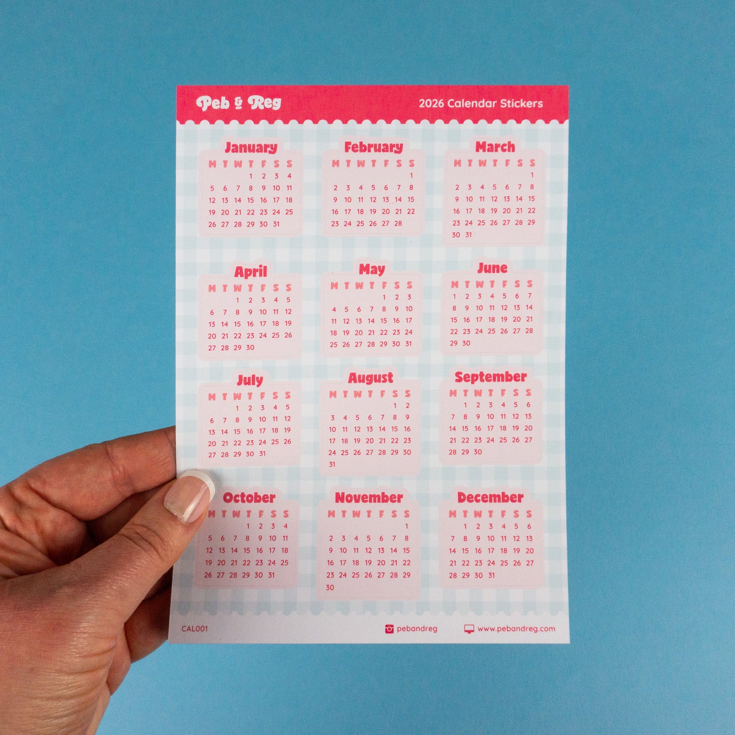 2026 Calendar Sticker Sheet (CAL001)