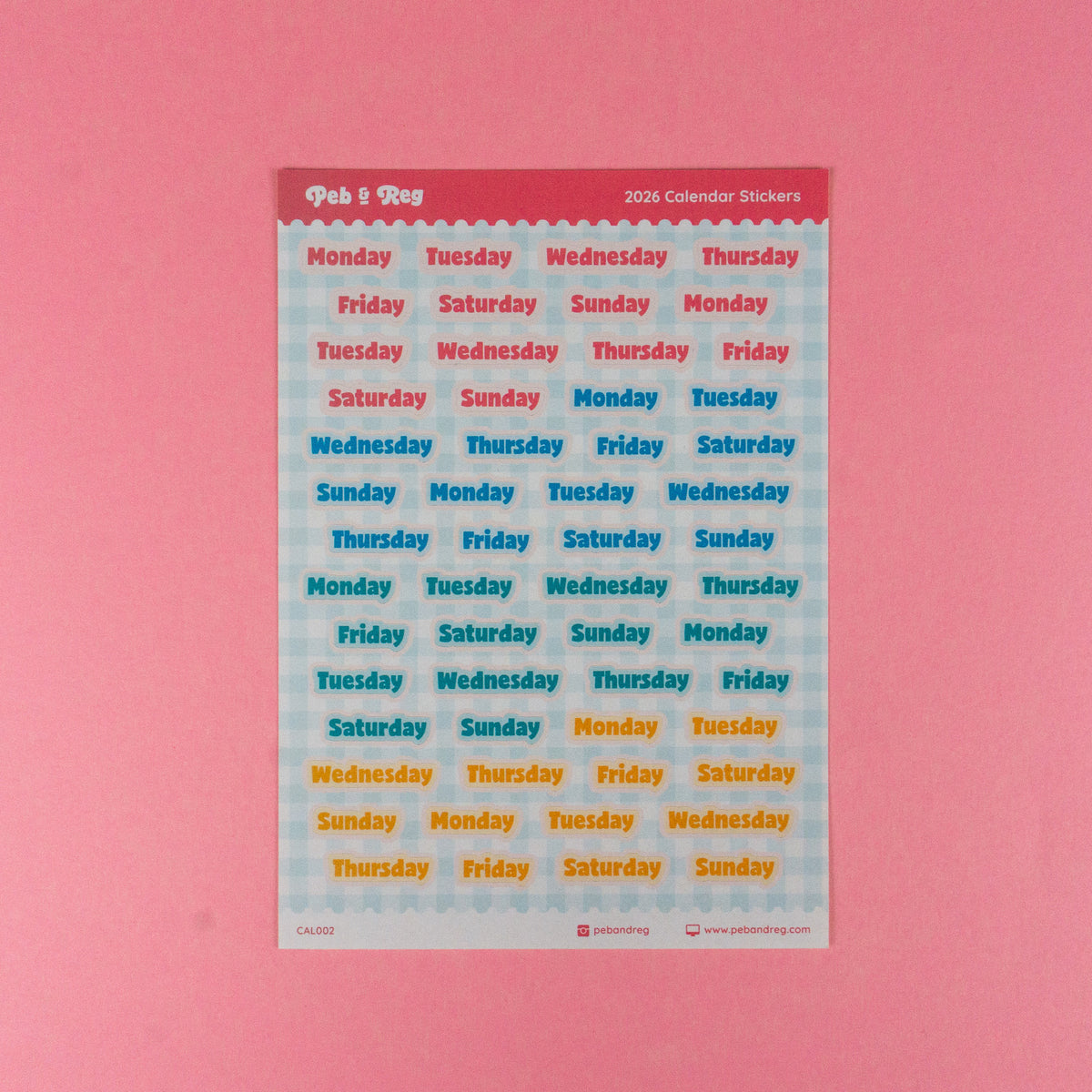 Seconds Days of the Week Sticker Sheet (CAL002)
