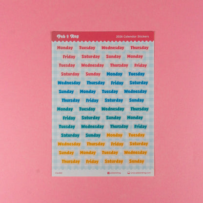 Seconds Days of the Week Sticker Sheet (CAL002)