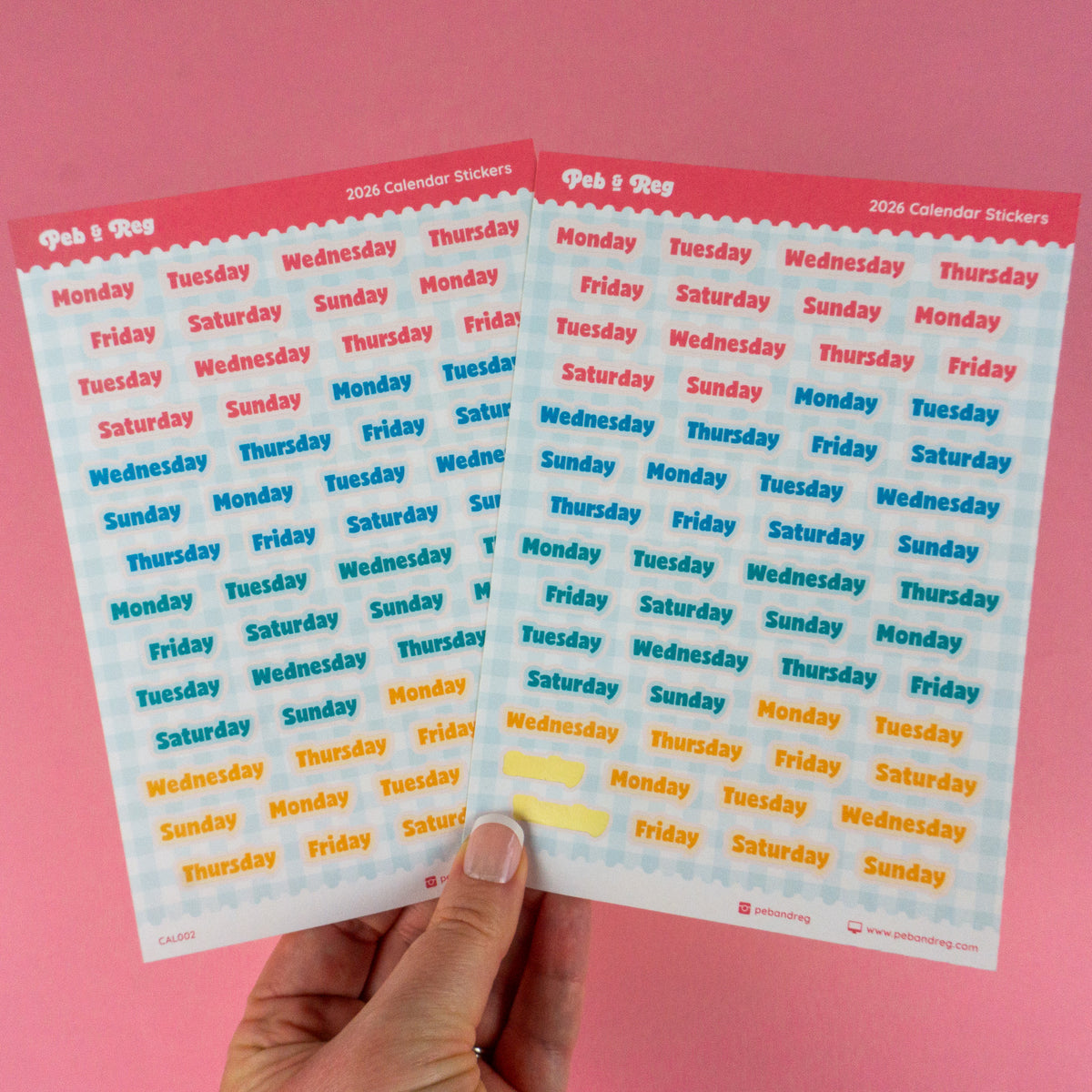Seconds Days of the Week Sticker Sheet (CAL002)