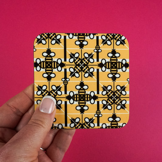 Retro Bee Tartan Coaster