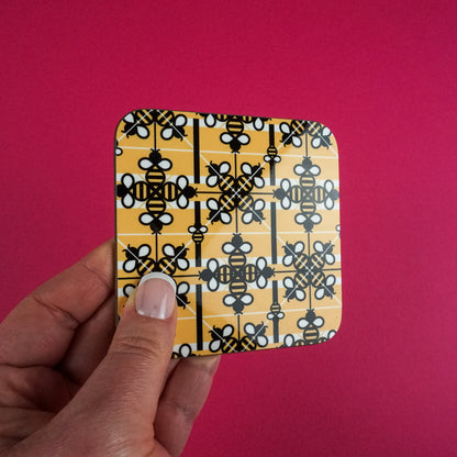 Retro Bee Tartan Coaster