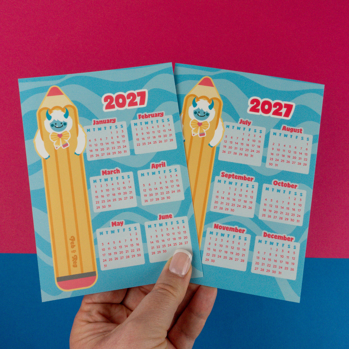 Yeti Pencil 2027 Calendar A6 Postcard