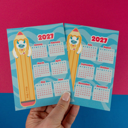 Yeti Pencil 2027 Calendar A6 Postcard