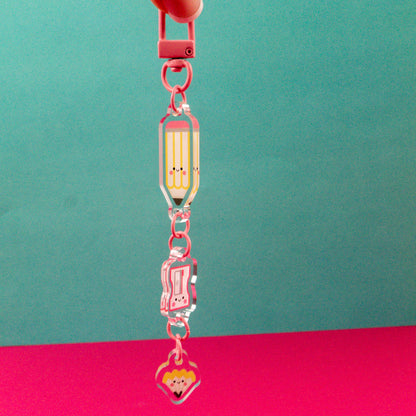 Pencil Friends Dangly Charm Keyring