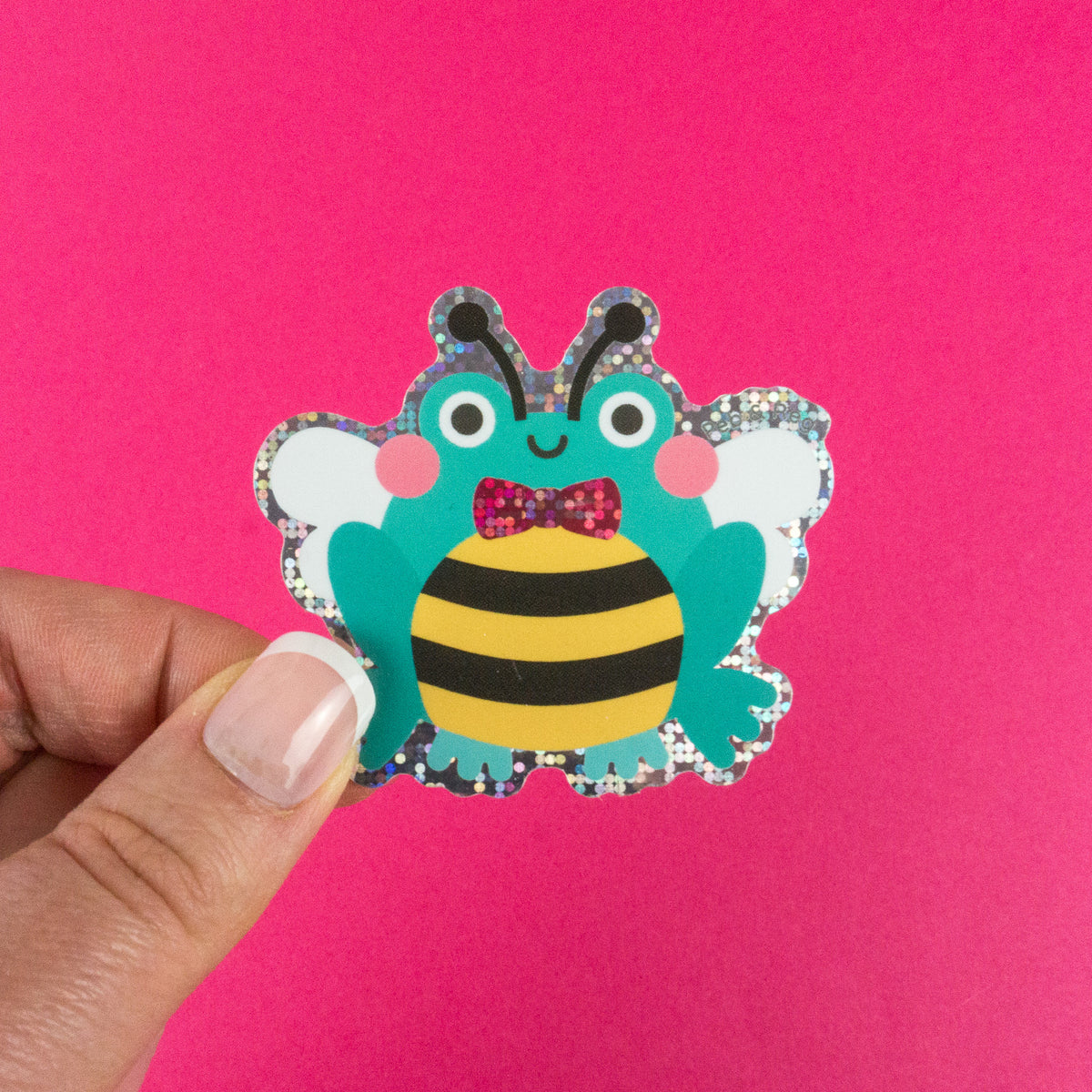 Frog Bee Glitter Diecut Sticker