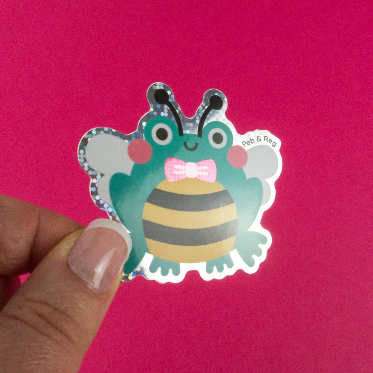 Frog Bee Glitter Diecut Sticker