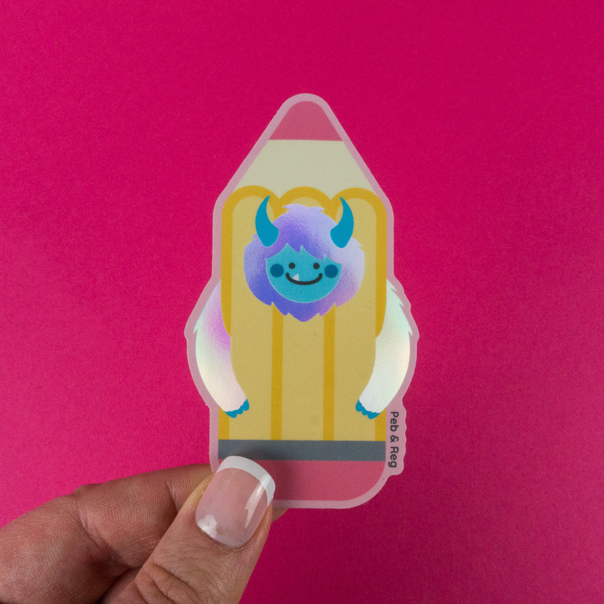 Pencil Yeti Holographic Diecut Sticker