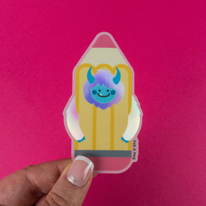 Pencil Yeti Holographic Diecut Sticker