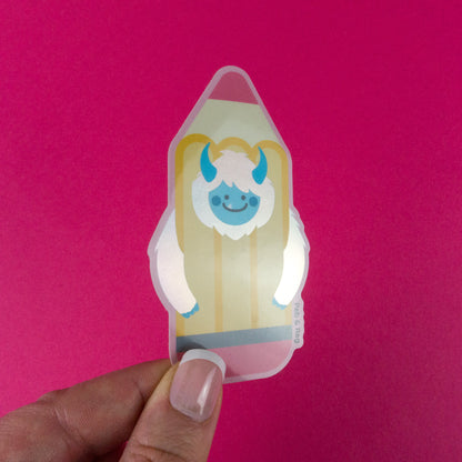 Pencil Yeti Holographic Diecut Sticker