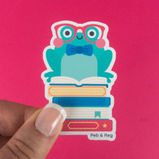 Reading Frog Diecut Sticker