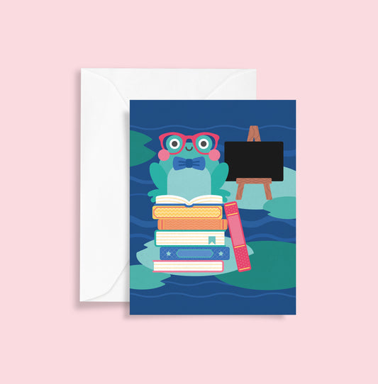 Reading Frog A6 Blank Greetings Card