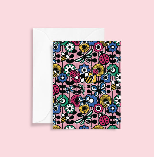 Retro Floral Insect A6 Blank Greetings Card