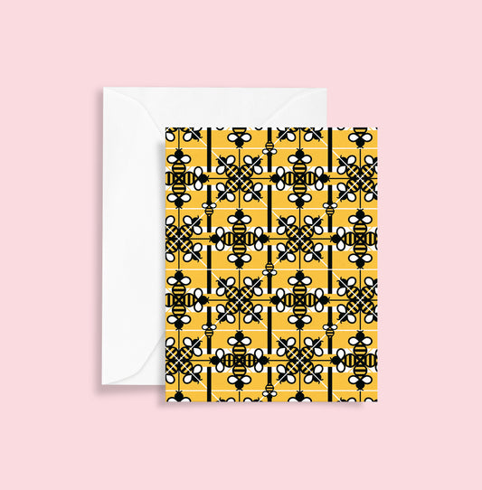 Retro Bee Tartan A6 Blank Greetings Card