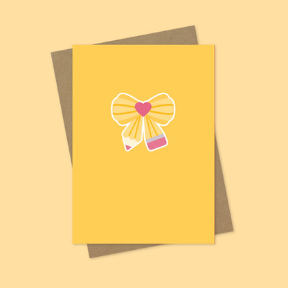 Yellow Pencil Bow A7 Blank Greetings Card